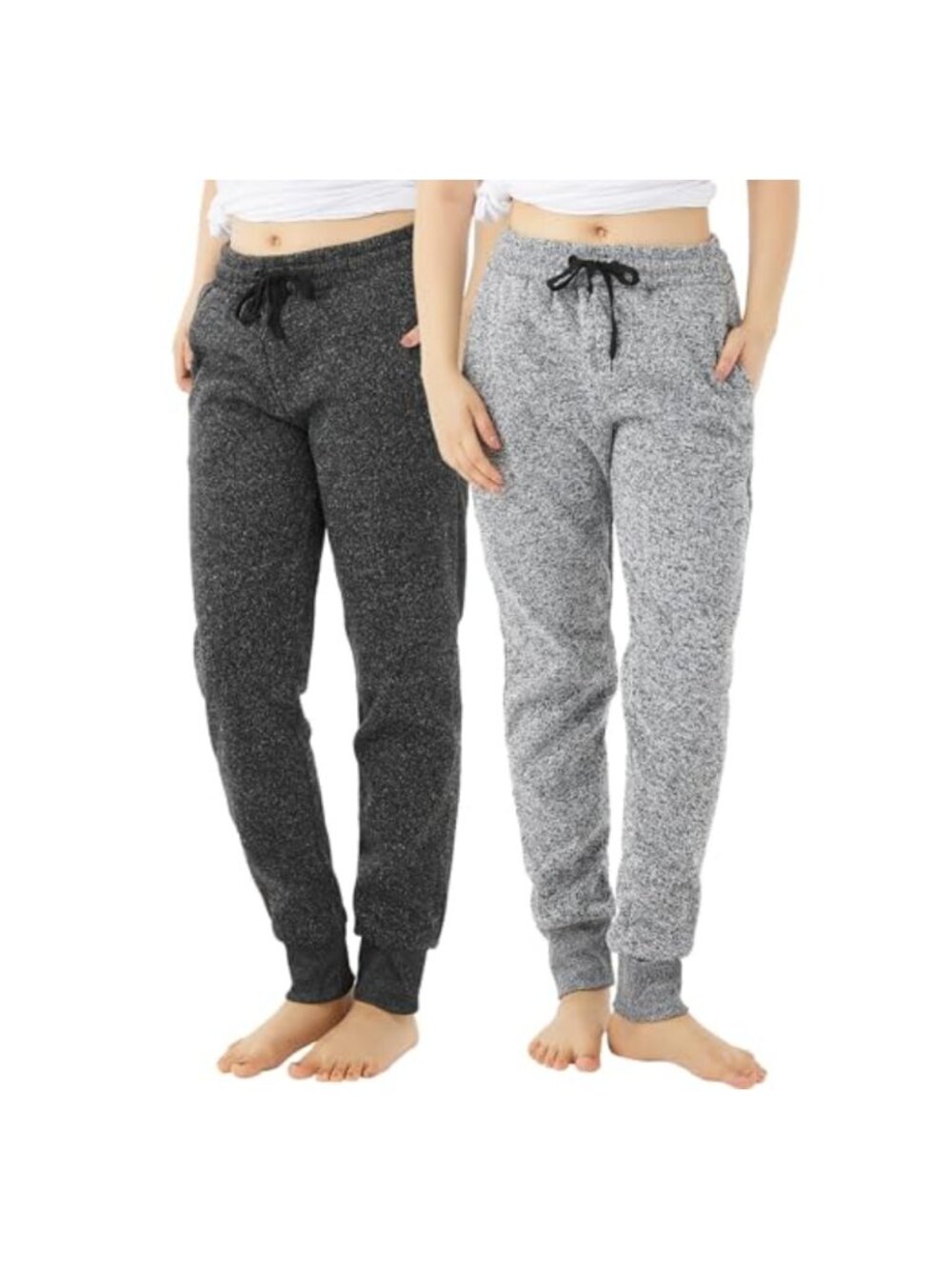 2-Pack Women's Fleece Joggers with Side Pockets Rib Cuff Sweatpants